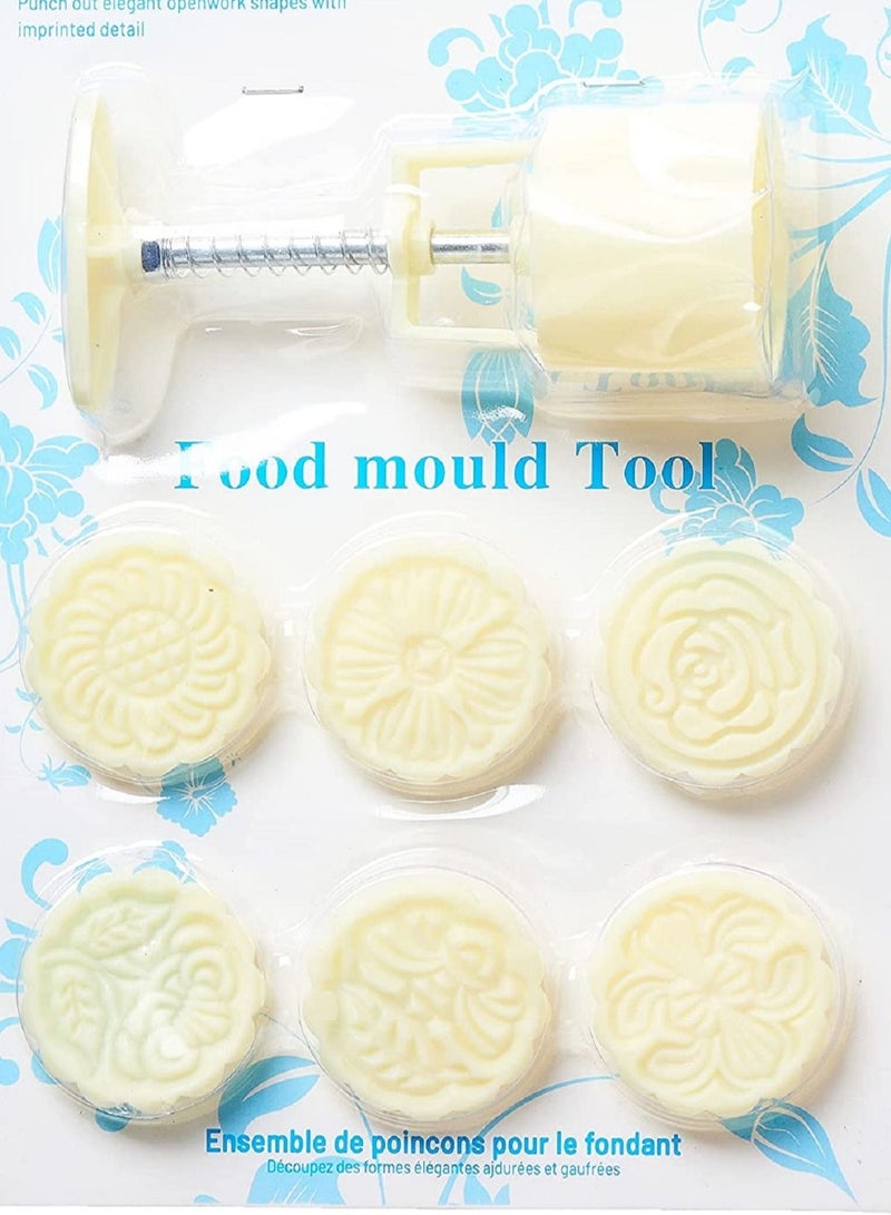 AMM Cookie Stamp 50g Mooncake Mold with 6 Stamps Flowers Design Cookie Stamp Moon Cake Mold Stamps Mid Autumn Festival Cookies Cutters DIY Decoration Mooncake Press Molds White - Image 5