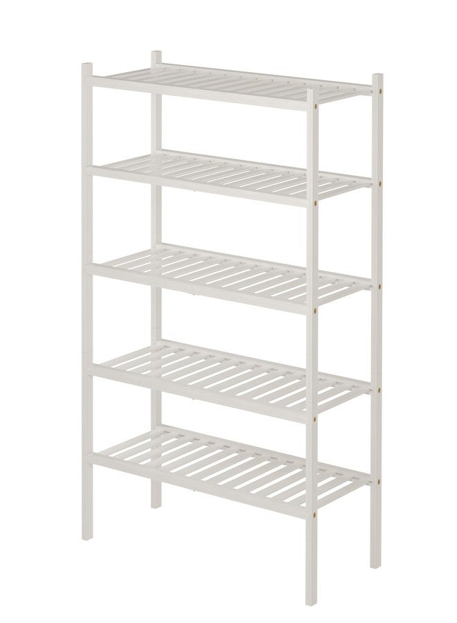 ROMGUAR CRAFT 5 Tier Bamboo Shoe Rack for Closet Free Standing Wood Shoe Shelf for Entryway Small Space Stackable 27"x11"x33" (White) - Image 5