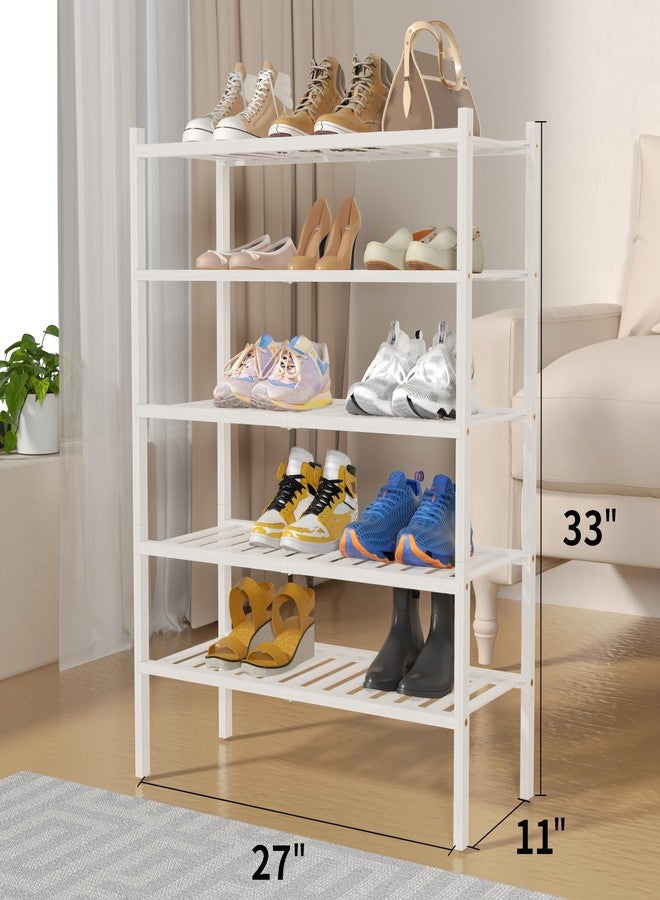 ROMGUAR CRAFT 5 Tier Bamboo Shoe Rack for Closet Free Standing Wood Shoe Shelf for Entryway Small Space Stackable 27"x11"x33" (White) - Image 3