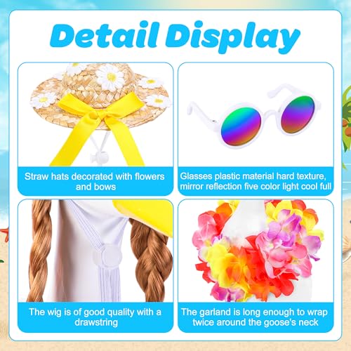 DECOHS 4 Pcs/Set Hawaiian Porch Goose Outfits, Summer Lawn Goose Statue Clothes Costume, 23"/ 17" Patio Goose Decor Hawaiian Wreath Straw Hat with Glasses Wig for Luau Party Outdoor Garden Yard Decor - Image 3