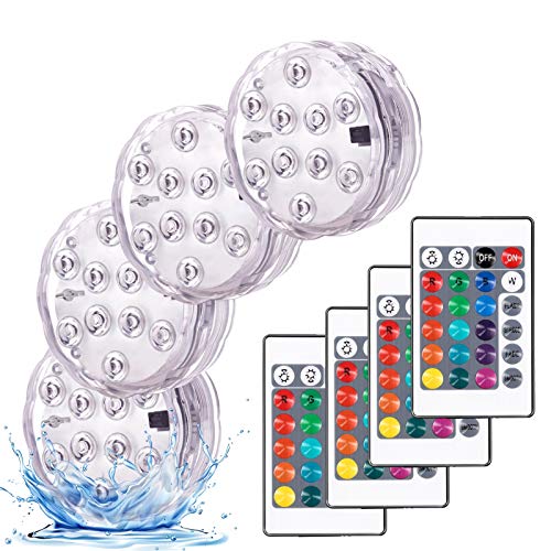YiaMia Submersible Led Battery Operated Spot Lights with Remote, Decorative Fish Bowl Small Lamps for Aquarium Vase Base Pond Wedding Halloween Party (4 Pack) - Image 1