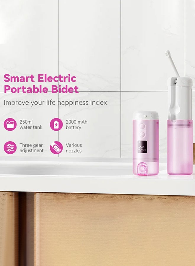 Portable Bidet Travel Electric Shattaf, 5 Spray Modes,USB Rechargeable, with 8 Nozzles, 250ML Electric Mini Bidet Pressure Adjustable for Camping, Desert Trips, Airplanes, Trains & Personal Hygiene - Image 3