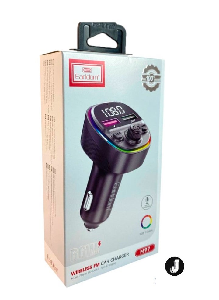 JAJEEK FM Transmitter 65W in Black for High-Quality Audio Streaming and Fast Charging - Image 3