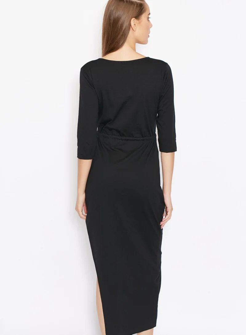 Ginger Wrap Front Drawstring Slit Maxi Dress