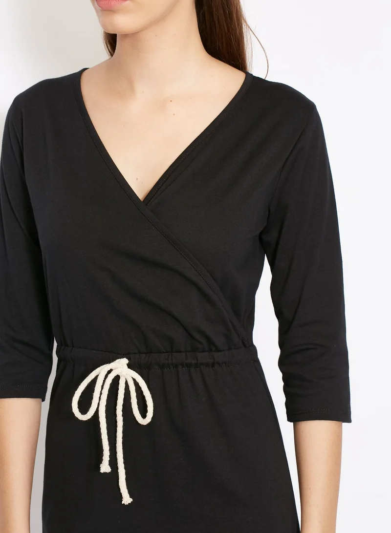 Ginger Wrap Front Drawstring Slit Maxi Dress