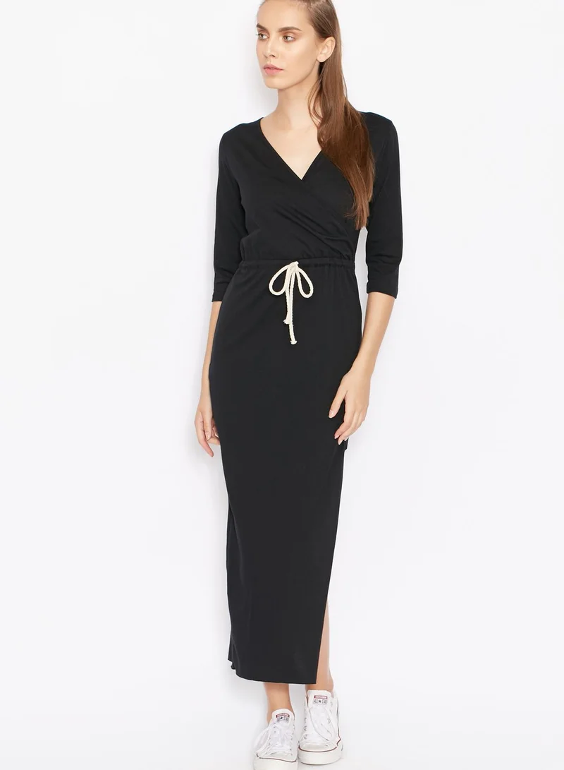 Ginger Wrap Front Drawstring Slit Maxi Dress