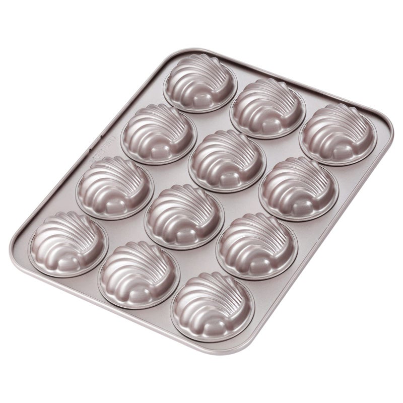 CHEFMADE Madeleine Mold Cake Pan, 12-Cavity Non-Stick Spherical Shell Madeline Bakeware for Oven Baking (Champagne Gold) - Image 1