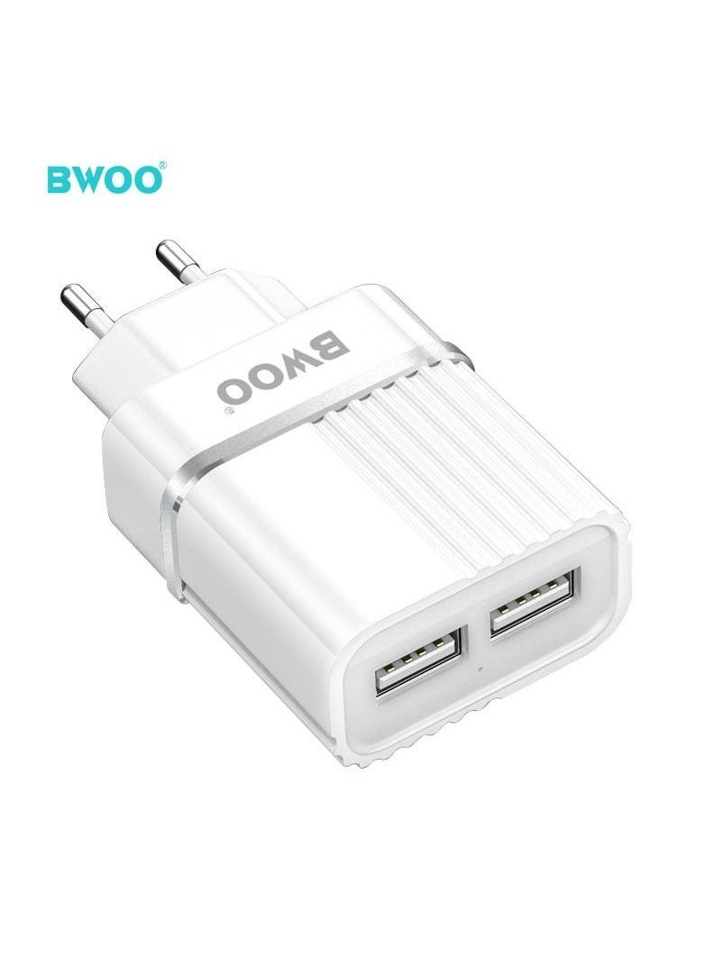 BWOO Product Description  Model: CDA49  Product name: Double usb charger  Port: Double USB  Power: 12W  Input: 100-240V  Output: 5V2.4A  Protocol: APPLE/SAMSUNG/BC1.2  - Image 2