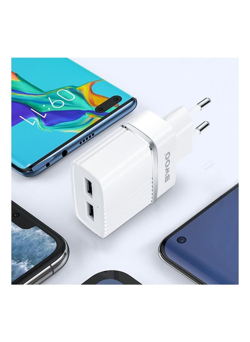 BWOO Product Description  Model: CDA49  Product name: Double usb charger  Port: Double USB  Power: 12W  Input: 100-240V  Output: 5V2.4A  Protocol: APPLE/SAMSUNG/BC1.2  - Image 3