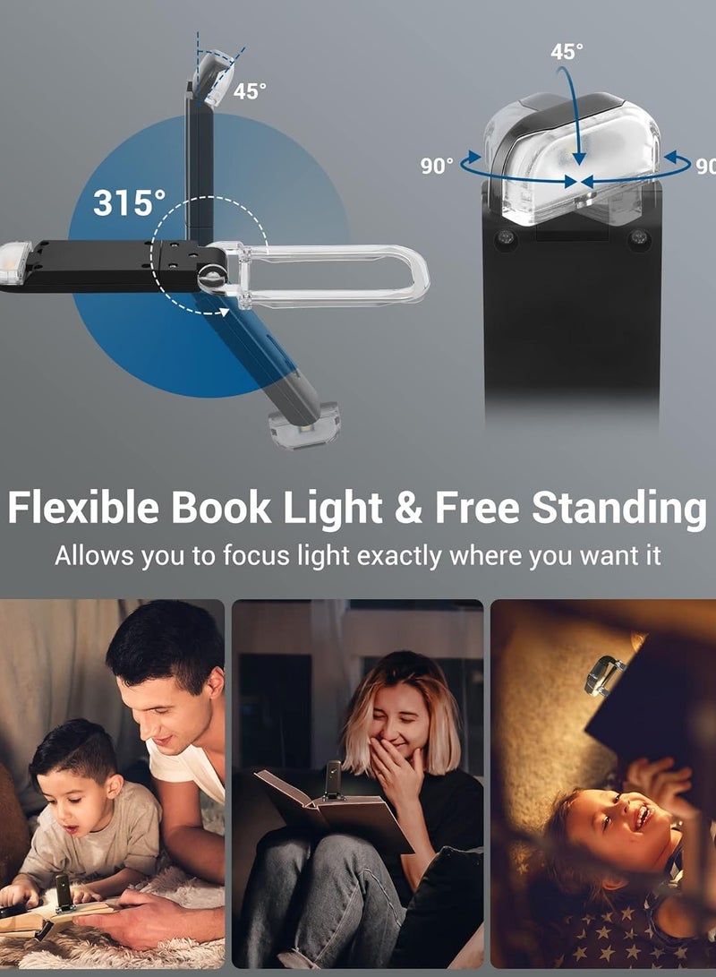 كيمايا مصباح قراءة الكتب القابل لإعادة الشحن عبر USB، أبيض دافئ + ضوء النهار، مصباح LED للعناية بالعين بمشبك للقراءة في السرير (أسود)  - Image 4