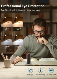 Kimaya USB Rechargeable Book Reading Light, Warm White + Daylight, LED Eye Care Clip on Book Light for Reading in Bed (Black)  - Image 2
