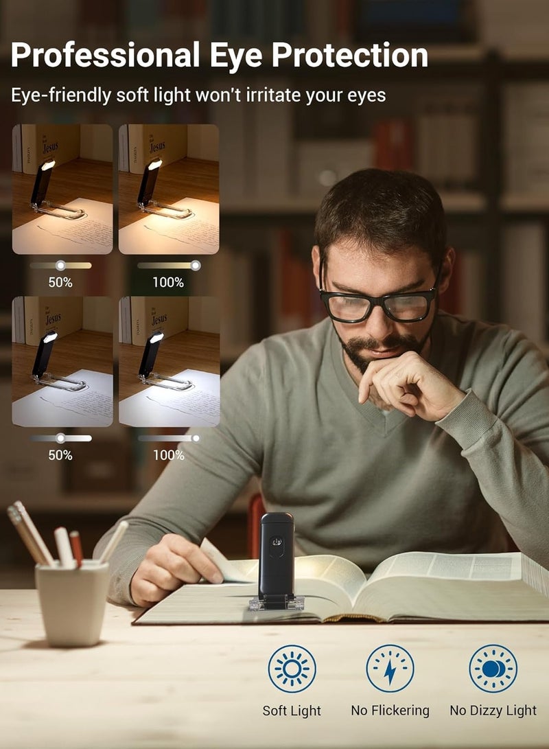كيمايا مصباح قراءة الكتب القابل لإعادة الشحن عبر USB، أبيض دافئ + ضوء النهار، مصباح LED للعناية بالعين بمشبك للقراءة في السرير (أسود)  - Image 2