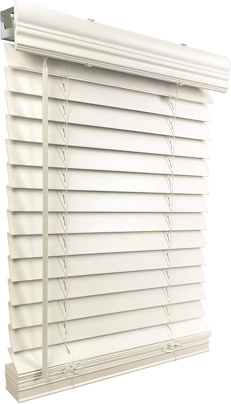 US Window And Floor ستائر بلاستيكية مزيفة 2" بعرض 26.5" وارتفاع 60"، ستائر داخلية بدون حبال، 26.5 x 60، بيضاء - Image 1