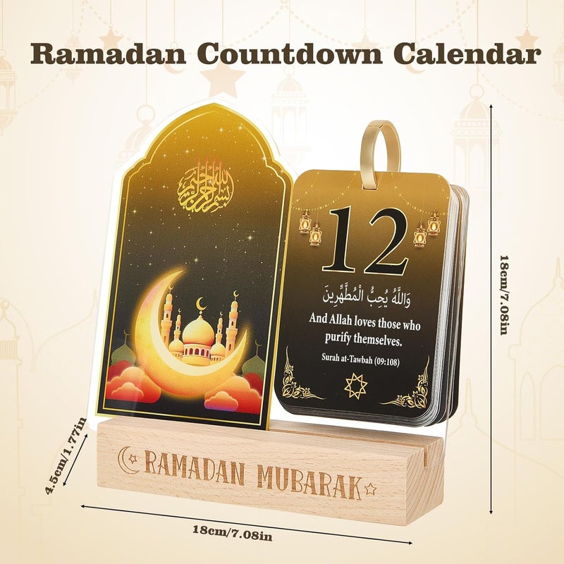 YLQQYL زينة تقويم رمضان للمنزل، تقويم عد تنازلي لرمضان من الأكريليك مع إضاءة، هدايا عيد رمضان مبارك للأطفال والنساء - Image 2