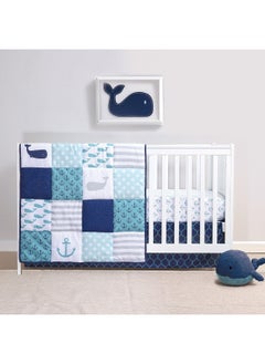 belle Nautical 4 Piece Whales and Anchors Baby Crib Bedding Set  - Image 1