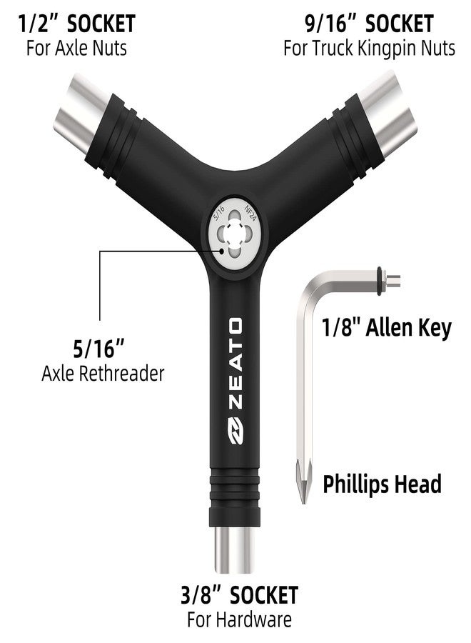 Zeato All-In-One Skate Tools Multi-function Portable Skateboard Y Tool Accessory with Y-type Allen Key and L-type Phillips Head Wrench Screwdriver - Image 2