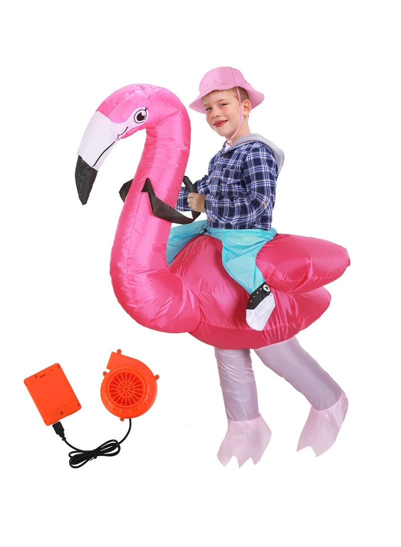 SYOSI Inflatable Costume Flamingo for Kids, Ride On Flamingo Costume with Pink Bucket Hat, Inflatable Funny Fancy Dress Costume for Boy Girls Festivals Parties - Image 1