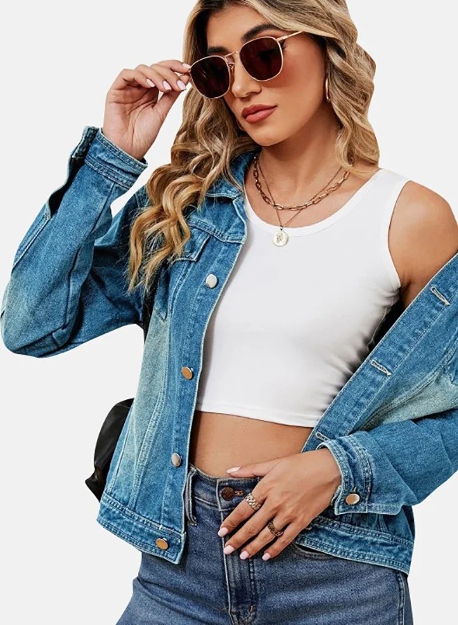 يونيكي Blue Collared Long Sleeve Denim Jacket