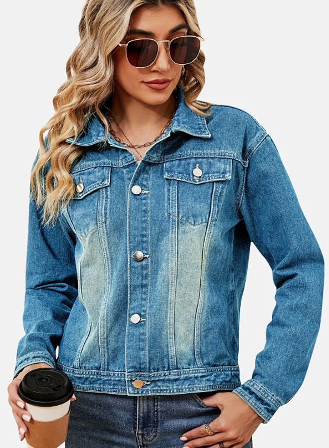 يونيكي Blue Collared Long Sleeve Denim Jacket