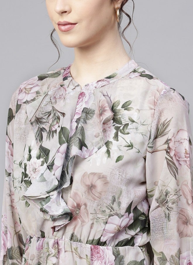 ساسافراس فستان نسائي بقصة واسعة وطبعات زهور - Image 2