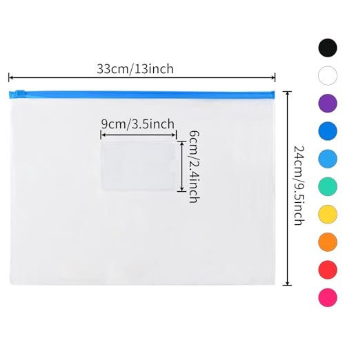 EOOUT 24pcs Plastic Envelopes Poly Zip Envelopes Files Zipper Folders, A4 Size, Letter Size, 10 Colors, for School Office Travel Storage Supplies - Image 2