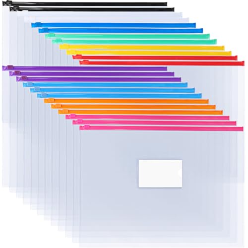 EOOUT 24pcs Plastic Envelopes Poly Zip Envelopes Files Zipper Folders, A4 Size, Letter Size, 10 Colors, for School Office Travel Storage Supplies - Image 1