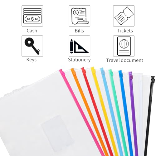 EOOUT 24pcs Plastic Envelopes Poly Zip Envelopes Files Zipper Folders, A4 Size, Letter Size, 10 Colors, for School Office Travel Storage Supplies - Image 5