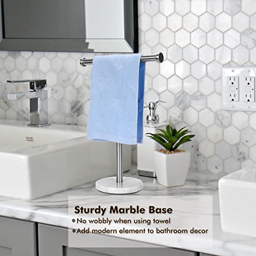 exilon Hand Towel Holder Stand Countertop, Sturdy Marble Base, No Wobbly, Hand Towel Rack for Bathroom (Brushed Nickel) - Image 3