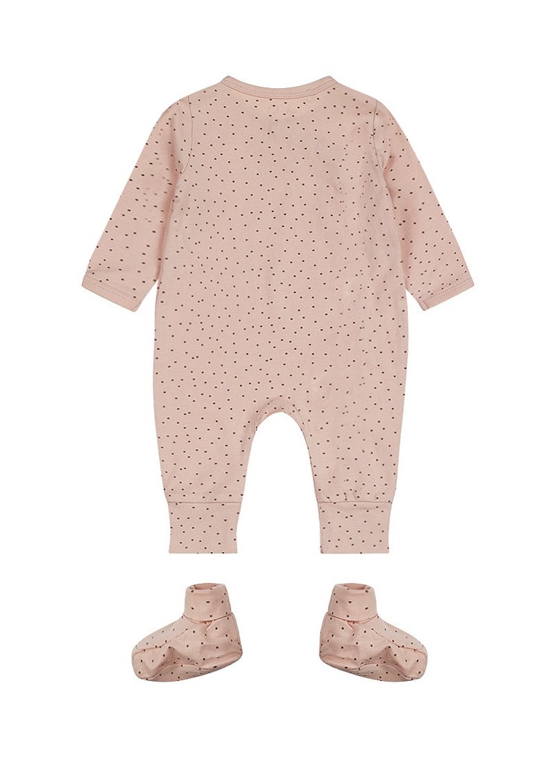 Dirkje Dirkje Girls Baby Organic Playsuit Slippers Soft Pink Dots - Image 2