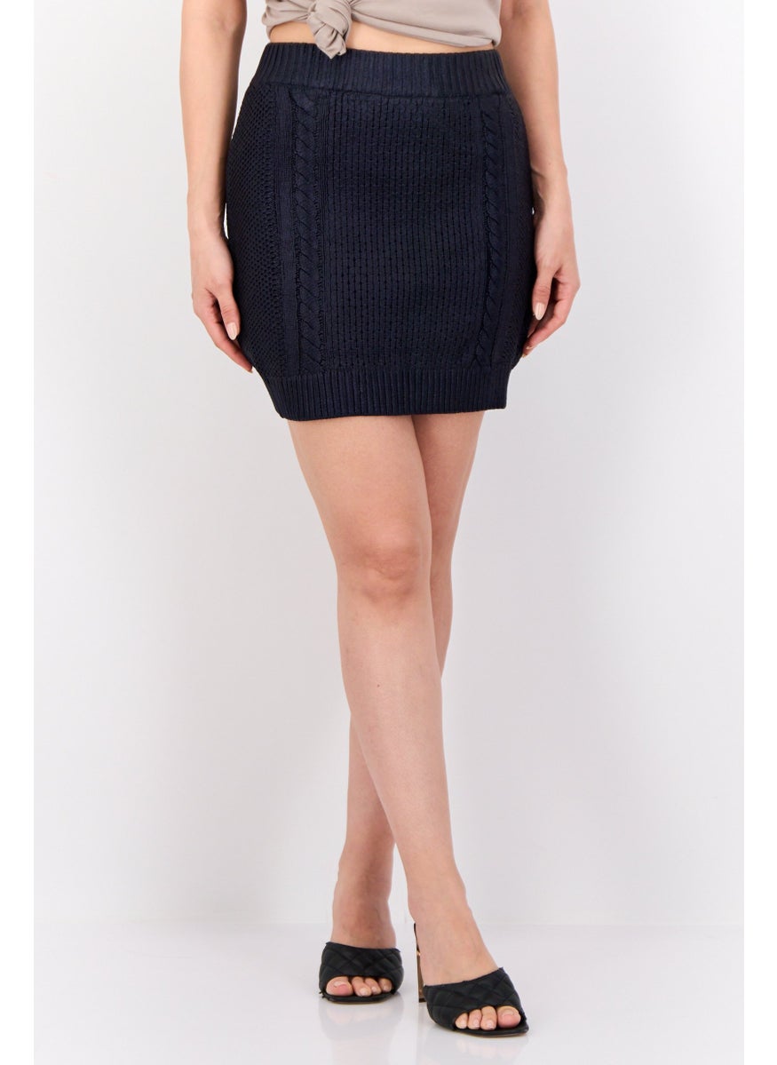 ESPRIT Women Metallic Cable Knitted Mini Skirt, Dark Navy  - Image 1