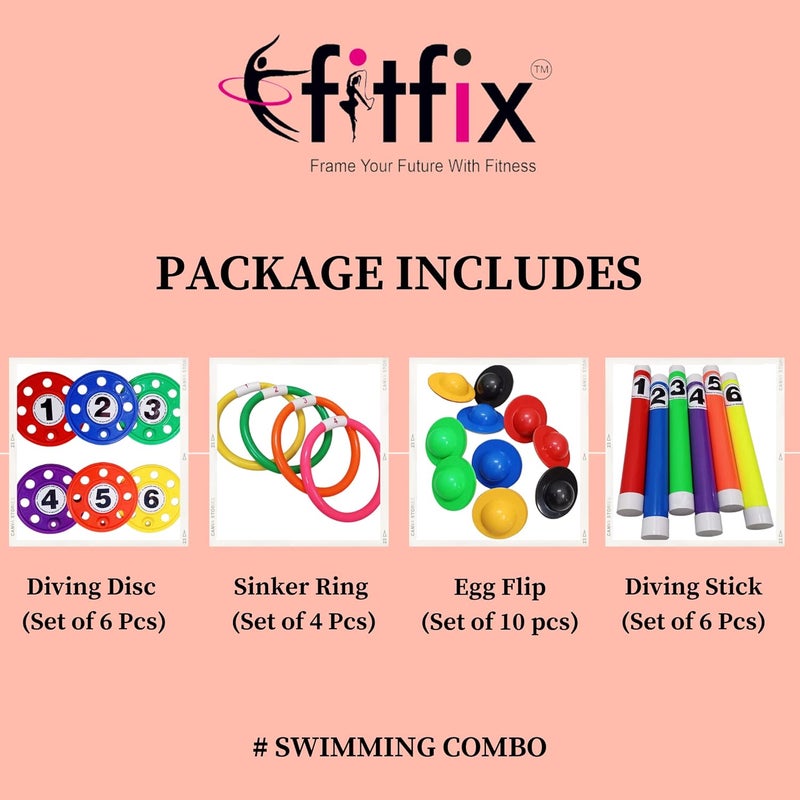 Fitfix مجموعة ألعاب السباحة - بيض عائم، أقراص غوص، عصا، حلقات غاطسة - مصنوعة في الهند، متعددة الألوان - Image 2
