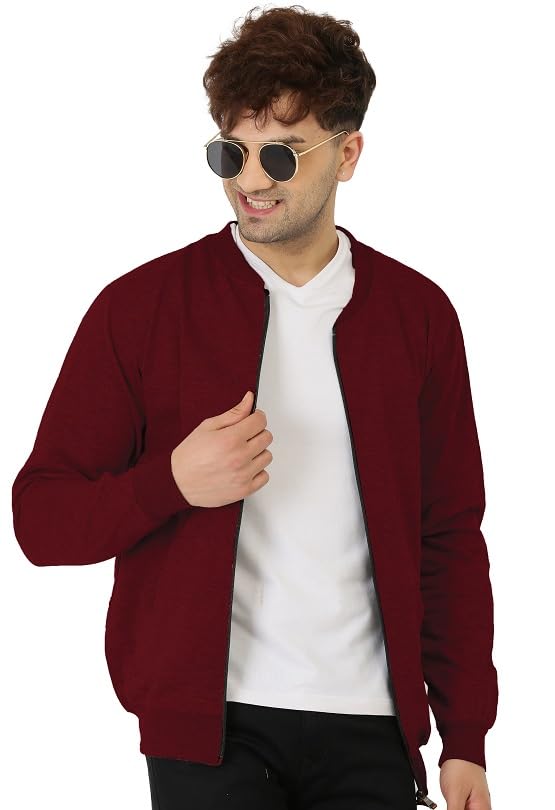 LEOTUDE Full Sleeve Regular Fit Bomber Loopknit Jacket For Men (ZIPPER02_P_Maroon_XL) - Image 2
