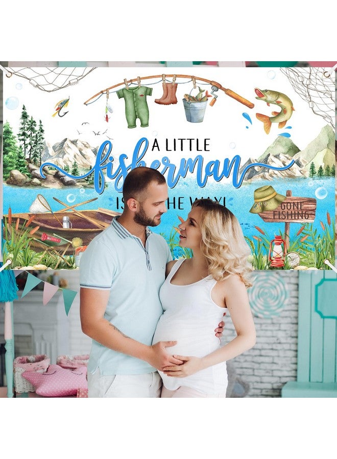 Avezano Fishing Baby Shower Backdrop A Little Fisherman is on The Way Party Decorations Banner Gone Fishing Baby Shower Party Background for Boys 6 x 3.6 ft - Image 5