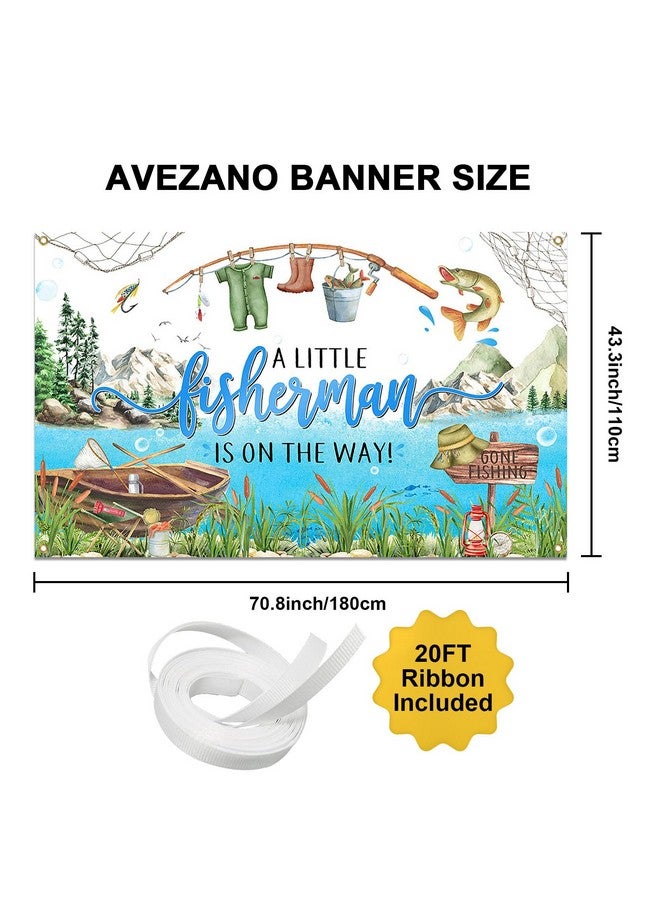 Avezano Fishing Baby Shower Backdrop A Little Fisherman is on The Way Party Decorations Banner Gone Fishing Baby Shower Party Background for Boys 6 x 3.6 ft - Image 3