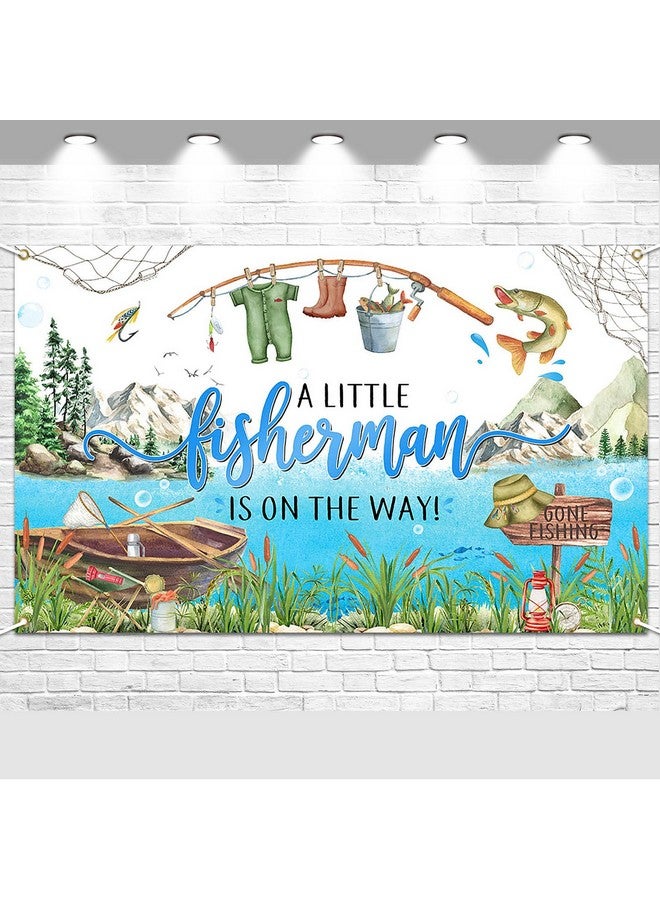 Avezano Fishing Baby Shower Backdrop A Little Fisherman is on The Way Party Decorations Banner Gone Fishing Baby Shower Party Background for Boys 6 x 3.6 ft - Image 1