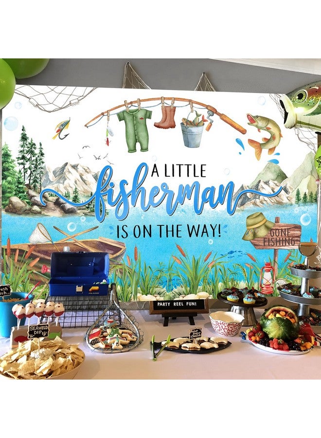 Avezano Fishing Baby Shower Backdrop A Little Fisherman is on The Way Party Decorations Banner Gone Fishing Baby Shower Party Background for Boys 6 x 3.6 ft - Image 2