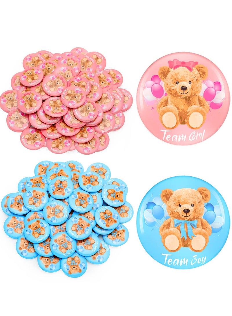 Excefore Gender Reveal Button, 100 Pcs Team Boy Girl Button Pins for Baby Shower Party Supplies, Bear Gender Reveal Pins Baby Shower Buttons Pins for Gender Reveal Party Game Supplies, 1.5 Inches - Image 1