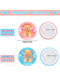 Excefore Gender Reveal Button, 100 Pcs Team Boy Girl Button Pins for Baby Shower Party Supplies, Bear Gender Reveal Pins Baby Shower Buttons Pins for Gender Reveal Party Game Supplies, 1.5 Inches  - Image 2