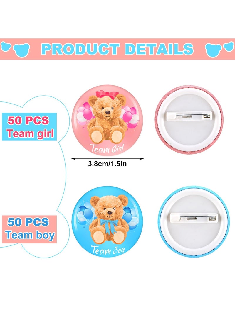 Excefore Gender Reveal Button, 100 Pcs Team Boy Girl Button Pins for Baby Shower Party Supplies, Bear Gender Reveal Pins Baby Shower Buttons Pins for Gender Reveal Party Game Supplies, 1.5 Inches - Image 2