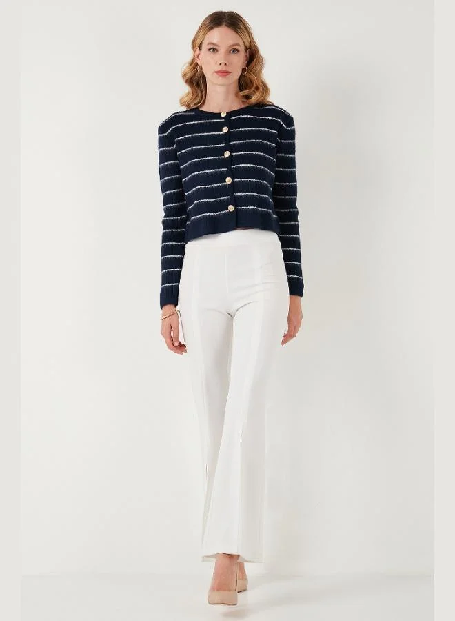 Lela Lela Standard Fit Striped Soft Texture Crop Knitwear Cardigan Women's CARDIGAN 4615551