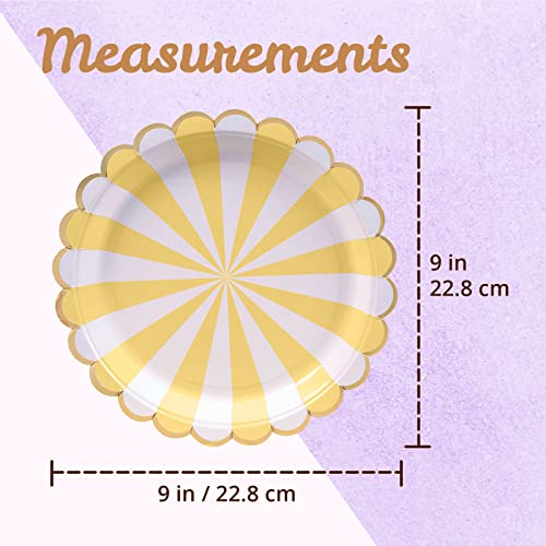 Confettiville Party Paper Plates, 50-Pack, Disposable Paper Plates, Gold Foil Scalloped Edge, Striped Pastel, 6 Colors, 9-Inch - Image 4