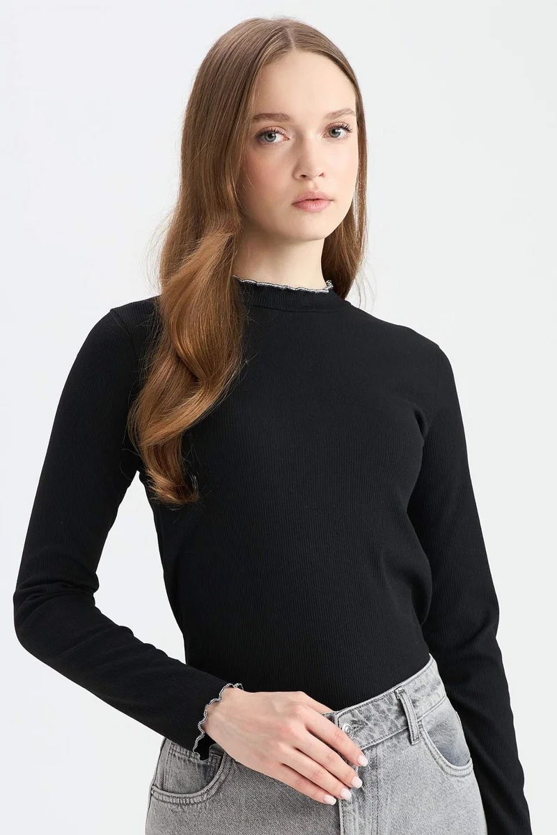 Defacto Corduroy Basic Long Sleeve T-Shirt Tunic