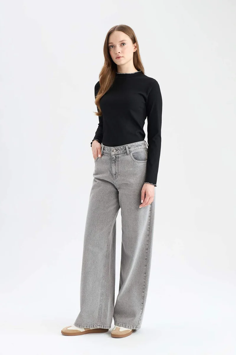 Defacto Corduroy Basic Long Sleeve T-Shirt Tunic