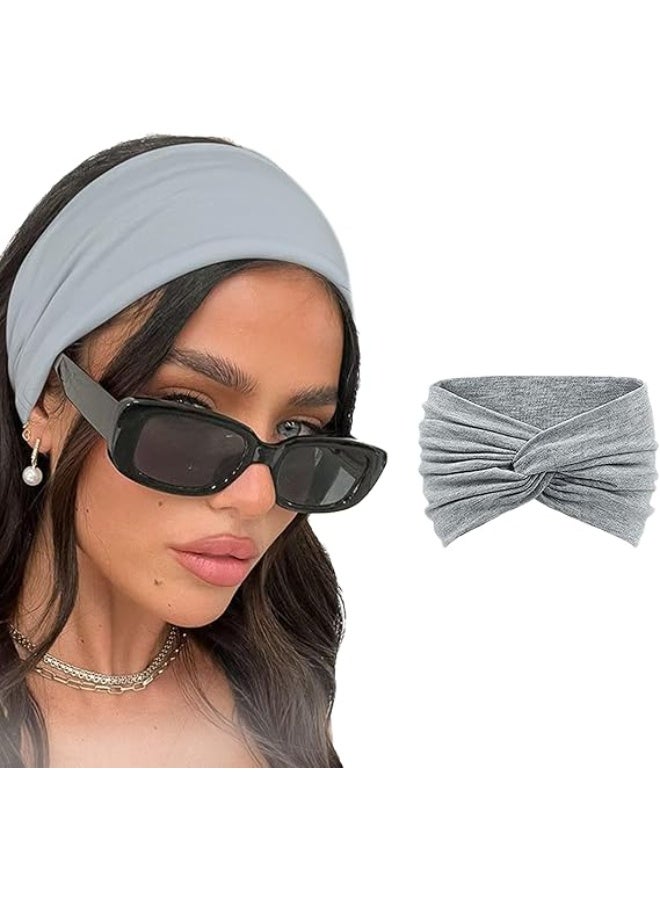 عصابة رأس عريضة للنساء، عصابة رأس كبيرة جدًا، إكسسوارات شعر بعقدة ملتوية (رمادي ) - Image 1