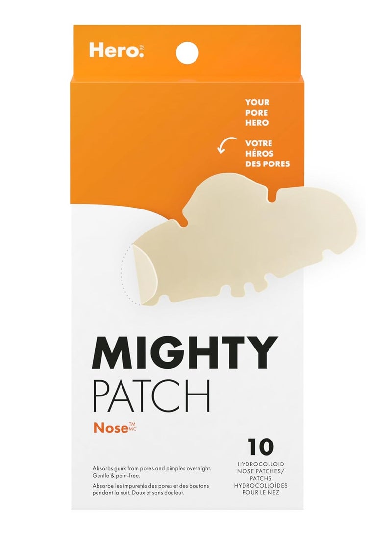 Mighty Patch Nose from Hero Cosmetics - XL Hydrocolloid Patches for Nose Pores, Pimples, Zits and Oil - Dermatologist-Approved Overnight Pore Strips to Absorb Acne Nose Gunk (10 Count) - Image 1