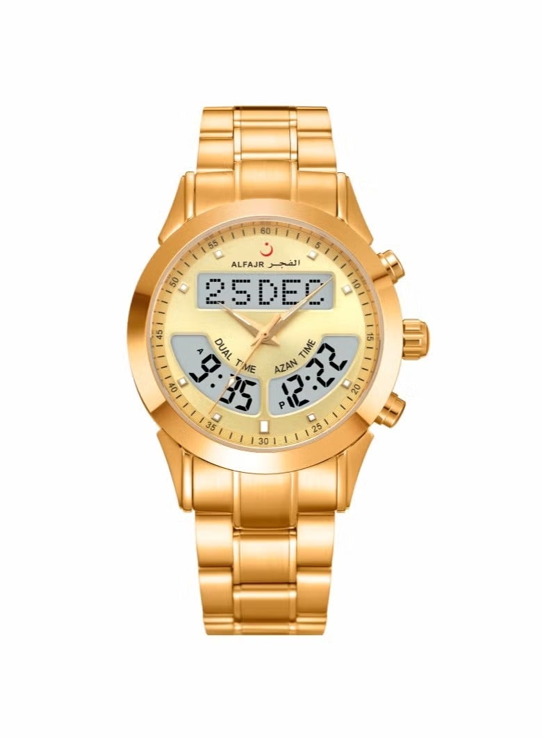 الفجر ساعة رجالية تناظرية + رقمية مستديرة من الفولاذ المقاوم للصدأ WA-10GW للرجال