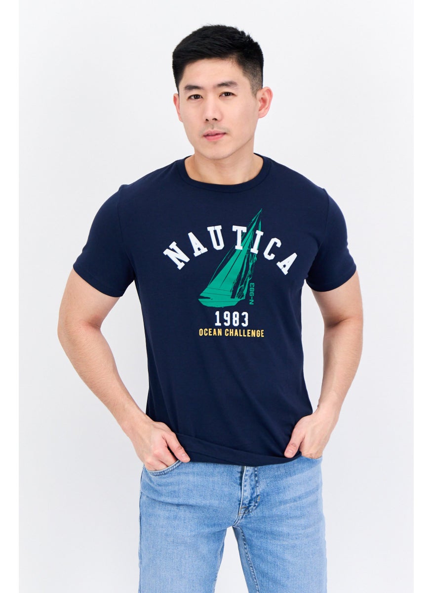 NAUTICA - Men Crew Neck Short Sleeve Brand Logo T-Shirt, Navy - Image 1
