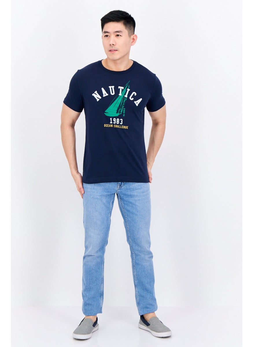 NAUTICA - Men Crew Neck Short Sleeve Brand Logo T-Shirt, Navy - Image 1
