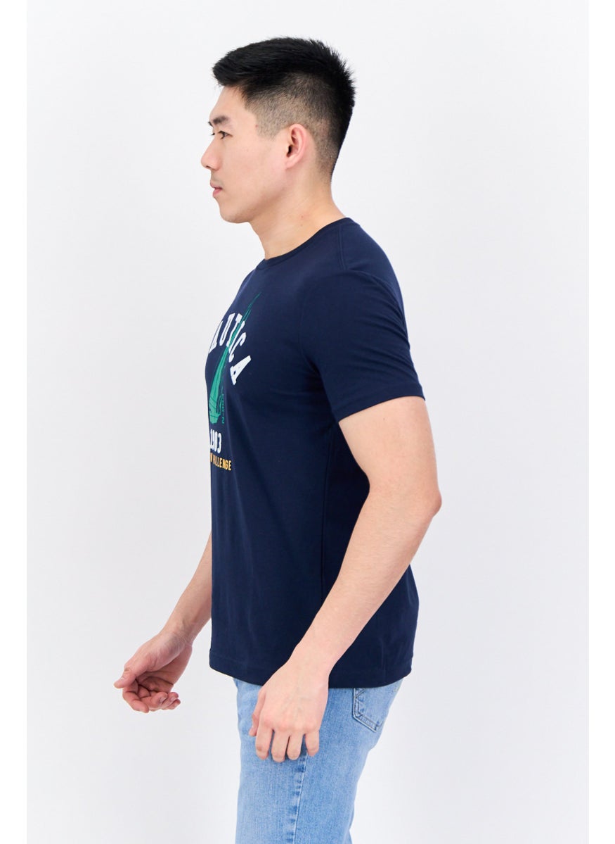 NAUTICA - Men Crew Neck Short Sleeve Brand Logo T-Shirt, Navy - Image 1