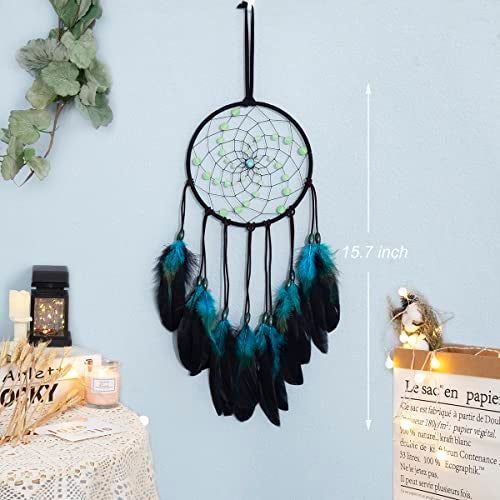 WOW DING Dream Catchers with Luminous Beads, Handmade Blue Dreamcatcher, Bedroom Decor for Boys Girls Kids Ornament Art Craft Gift - Image 4